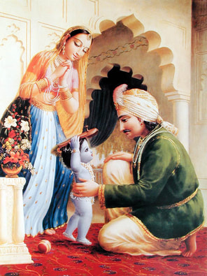 Shri Krishna carrying Nand Baba's slippers