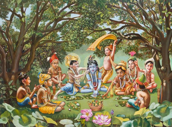 Shri Krishna eating with His friends