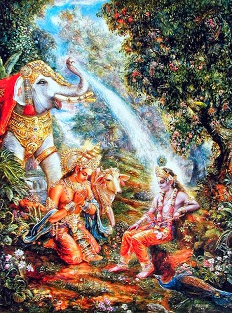 Indra worshiping Shri Krishna