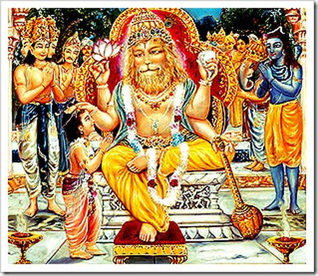 Prahlad being blessed by Lord Narsingh
